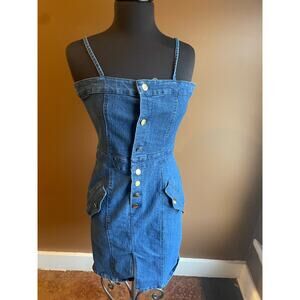 Women's Denim Jumper Dress Stretch M GUC Pockets